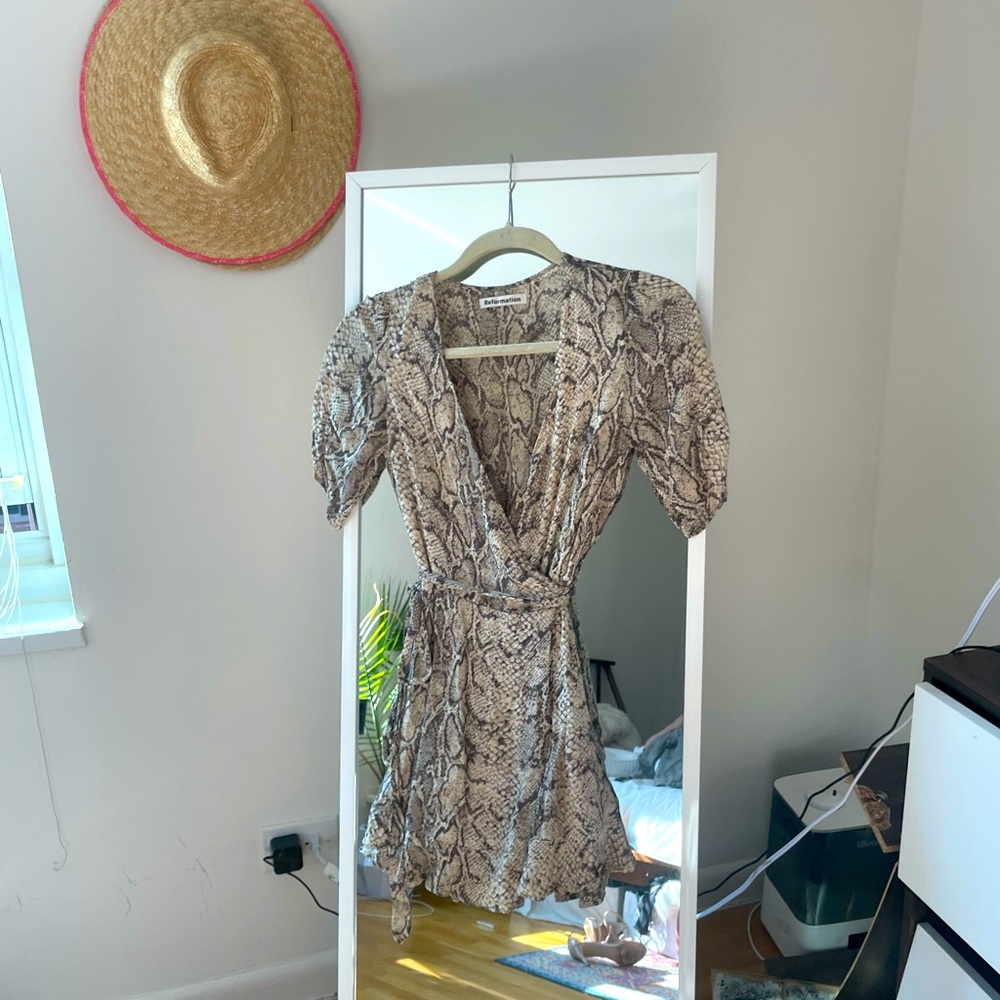 Reformation snake print wrap dress